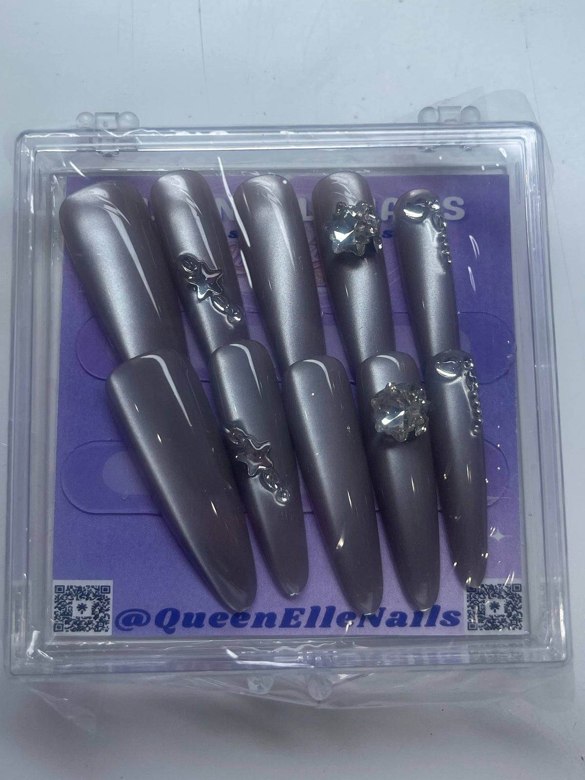 Silver Stars XL Press-On Nails