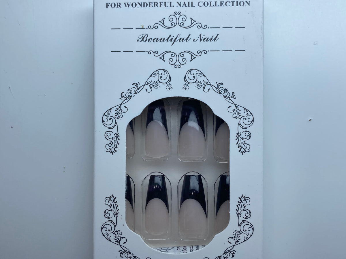 Black French-Tip Press-On Nails