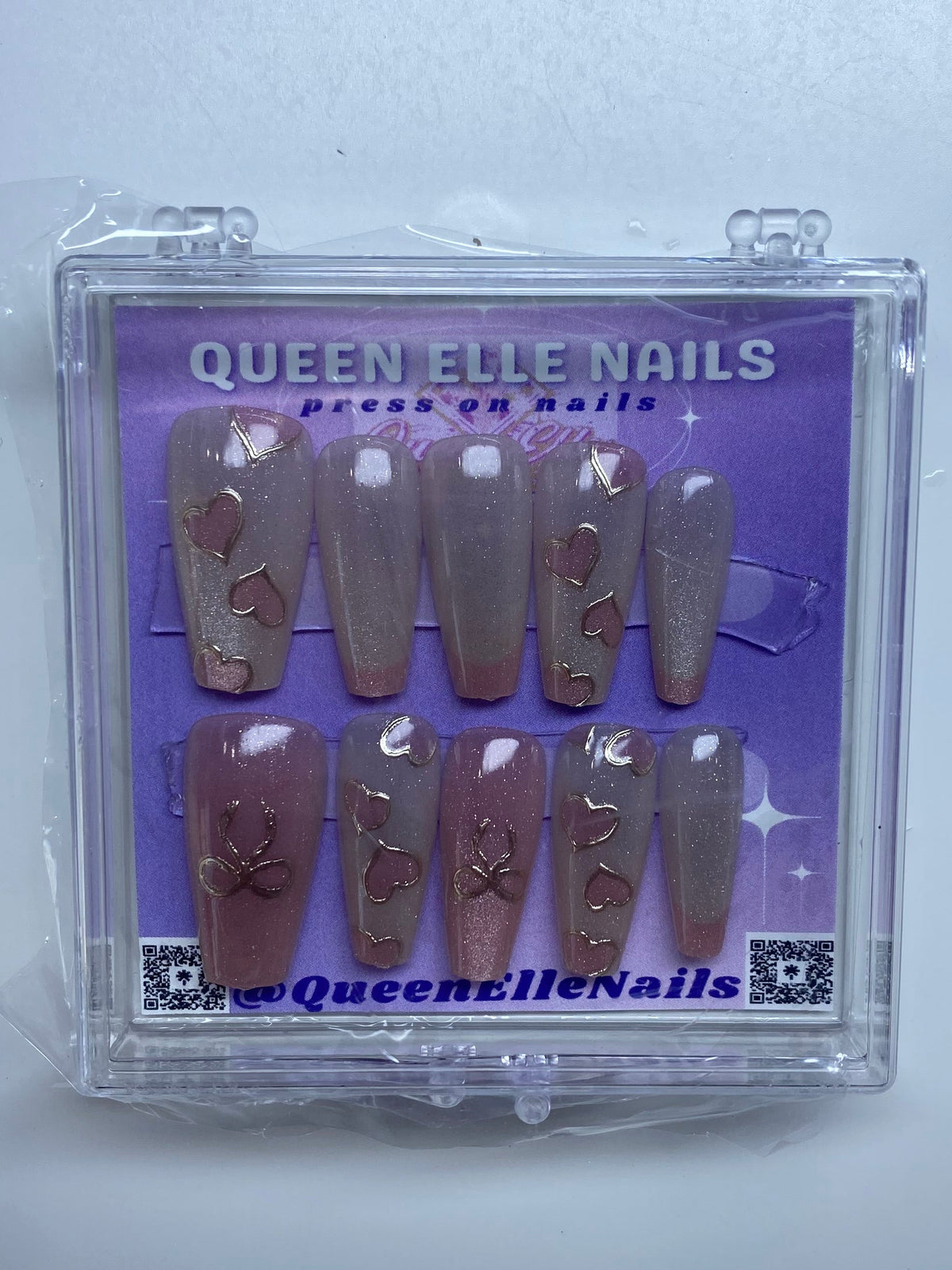 Pink Hearts & Glitter Press-On Nails