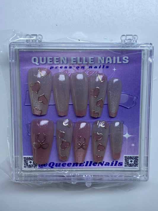 Pink Hearts & Glitter Press-On Nails